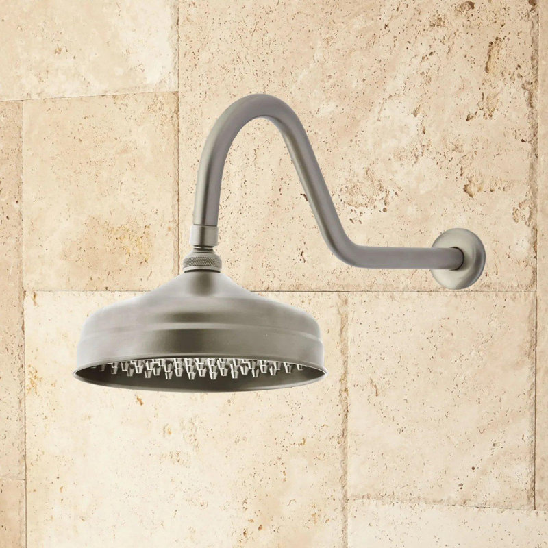 Robinet de douche à bec pluvieux avec valve brute Lambert, Nickel brossé, 10"