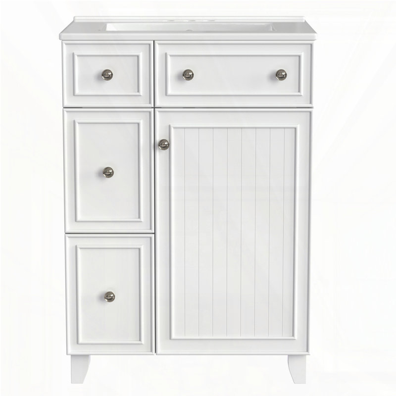 Meuble-lavabo 24 po avec lavabo en céramique, Blanc, Or