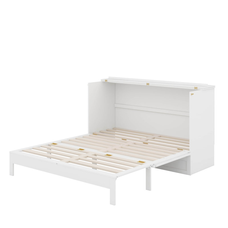 Grand lit escamotable avec tiroirs, Queen, Blanc