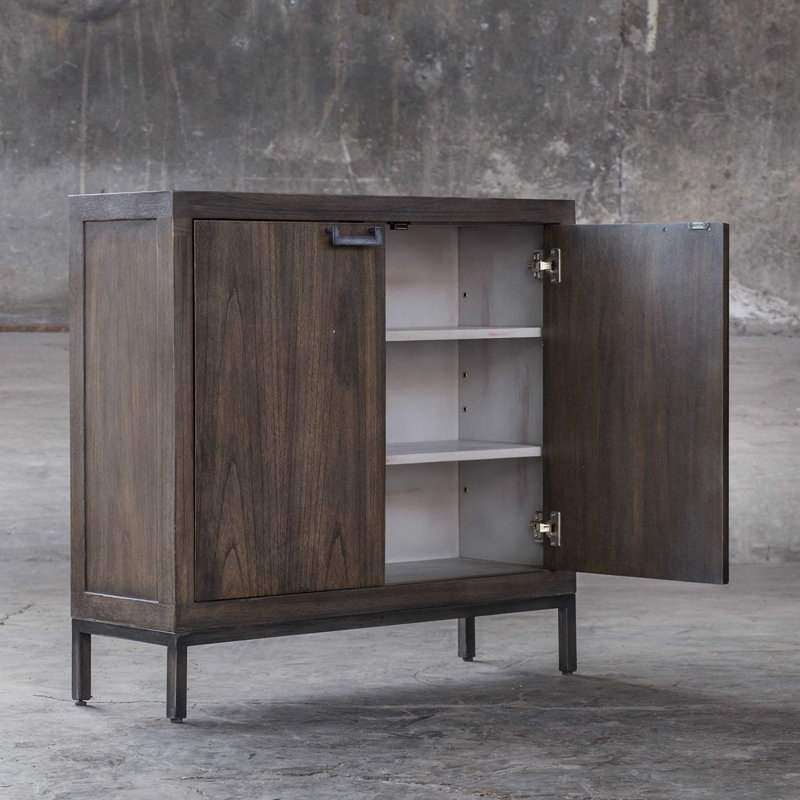 Light Walnut 2-Door Storage Cabinet with Adjustable Shelves