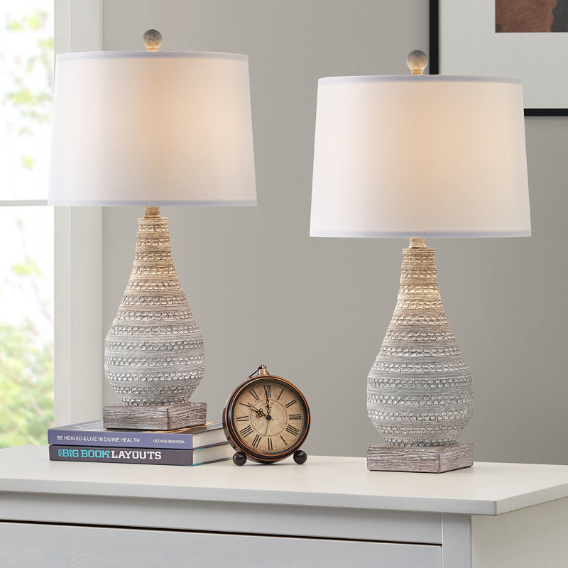 Antyone 24.8" H Retro Resin Table Lamp with Linen Shade (Set of 2)