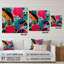 Kwenton - Art mural abstrait en acrylique abstrait rose et turquoise-1447031542