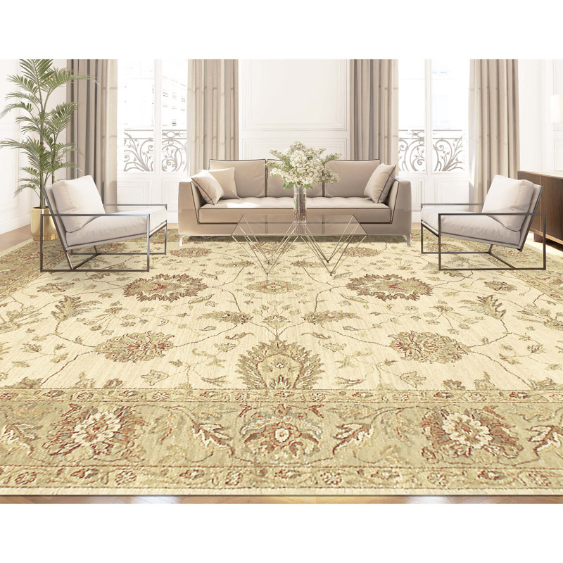 Tapis crème et fauve noué à la main de haute qualité, Rectangle 3 pi 6 po x 6 pi