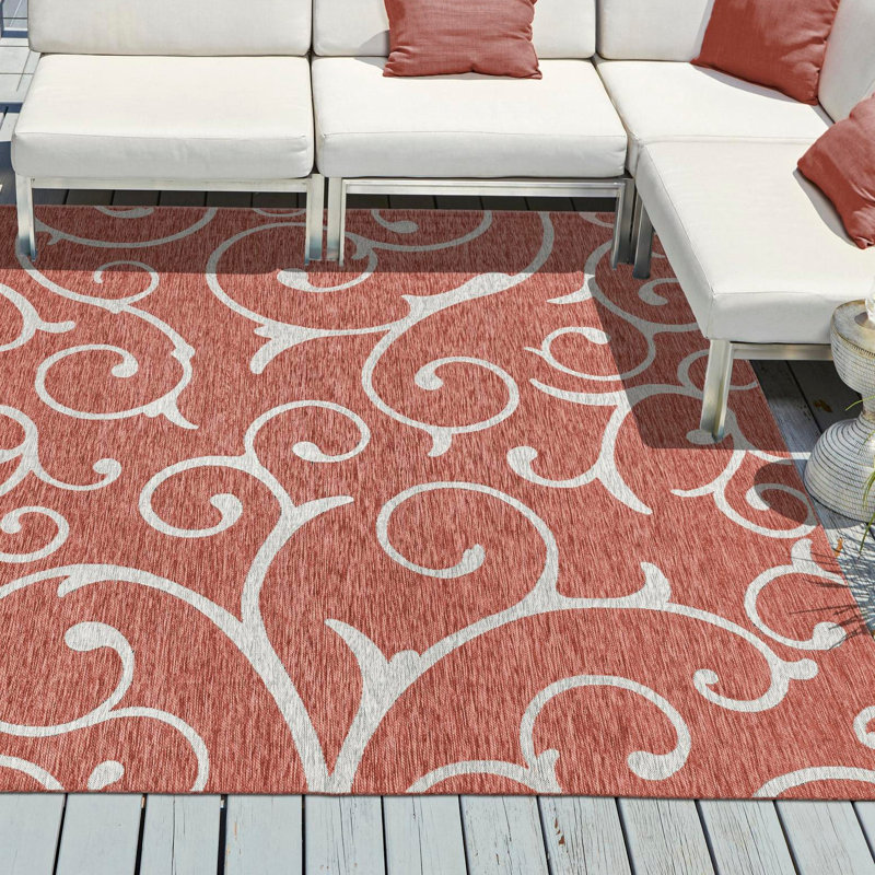 Tapis rouge rouille intérieur / extérieur Coutu, Carré 10 pi 8 po