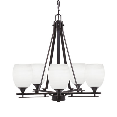 Uptowne 5 Light Uplight Chandelier Shown In Dark Granite Finish With 5" White Linen Glass