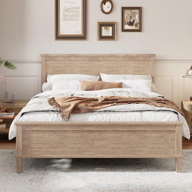 Mid-Century Wood Platform Bed With Headboard And Wood Slat Support, No Box Spring Needed, Full Size, Seadrift