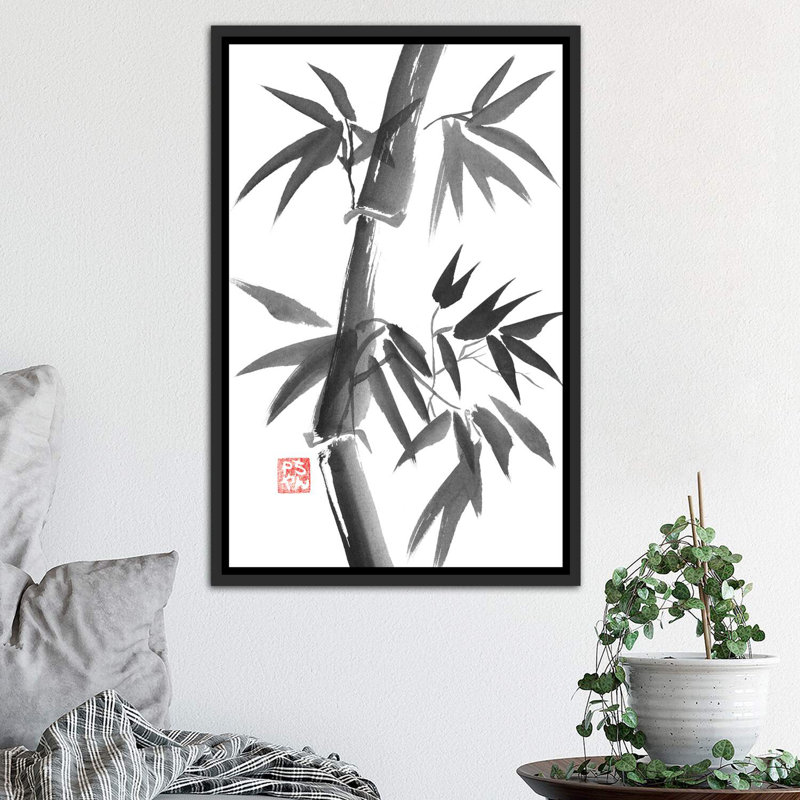 «Bamboo» par Péchane - impression d'art graphique, Toile avec cadre noir patiné, H 26 po x l 18 po x 1,5 po, Pas de tapis