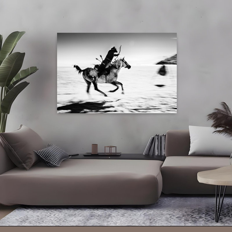 Galloping Mounted Archer Traditional Abstract Horse Landscape Winter Wall Art Print 1 Piece Wrapped Canvas Wall Art