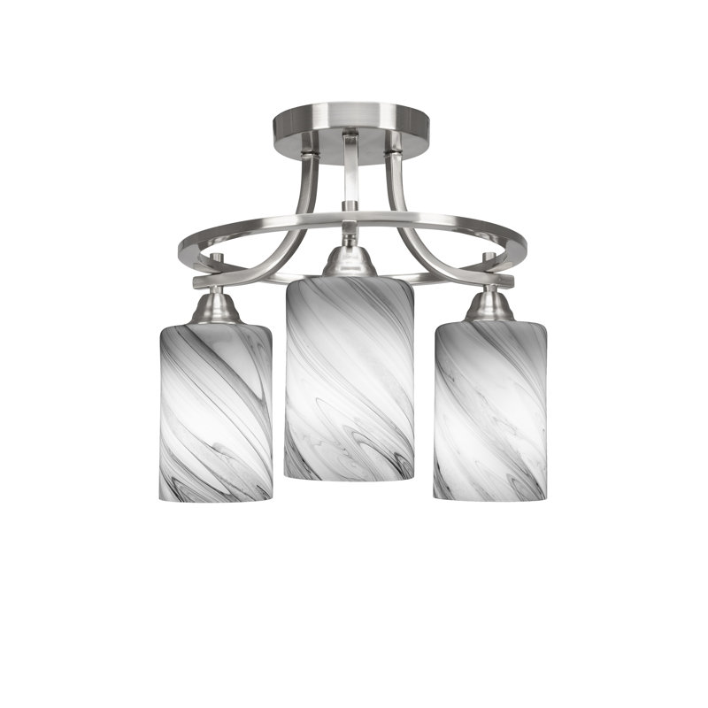 Gefjun Paramount 3 Light Semi-Flush Shown In Brushed Nickel Finish With 4" Onyx Swirl Glass