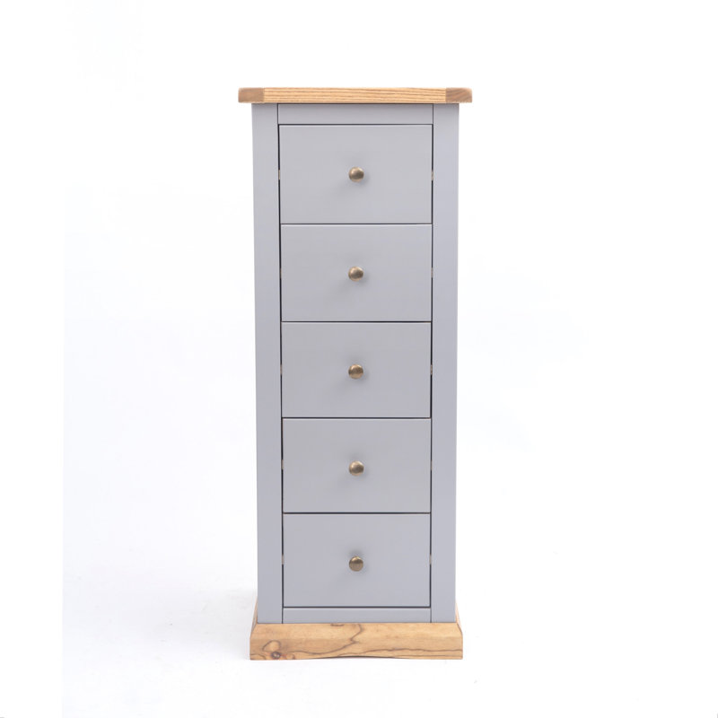 Mincey 45 cm W Chest of 5 Drawers, Natural/Grey/Gold