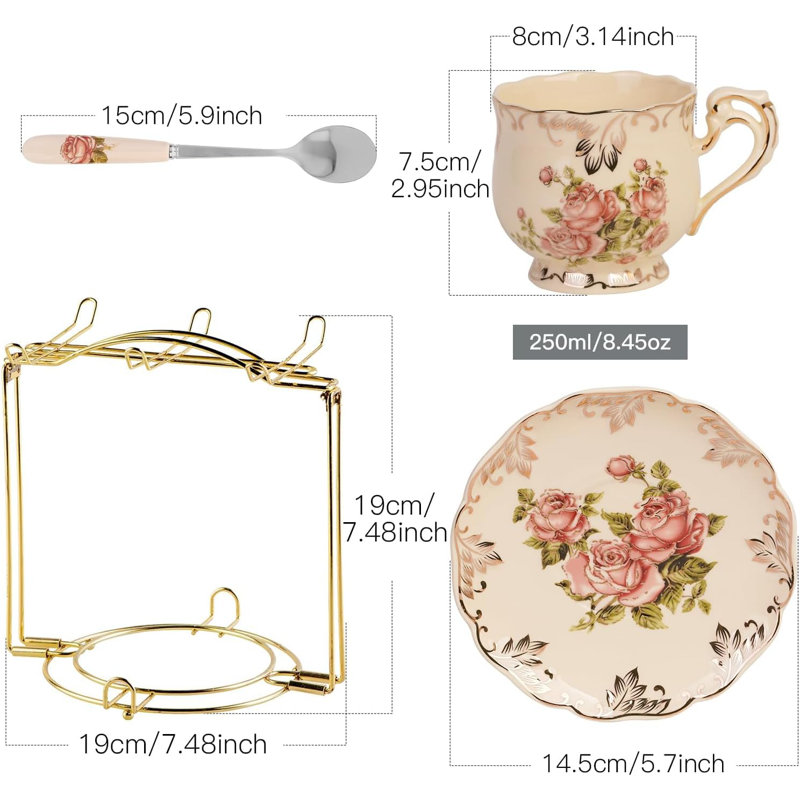Ensemble de 6 tasses à thé et soucoupes 8 oz