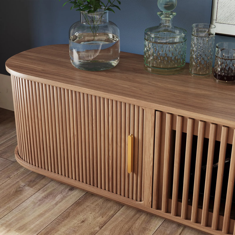 Meuble télé Mid-Century moderne, entièrement assemblé, Brun, H 16,54 po x L 94 po x l 15,75 po