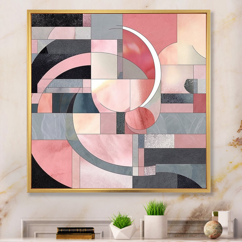 «Pink Transcendent Angles I», reproduction, Cadre flottant doré, H 36 po x l 36 po x P 1,5 po