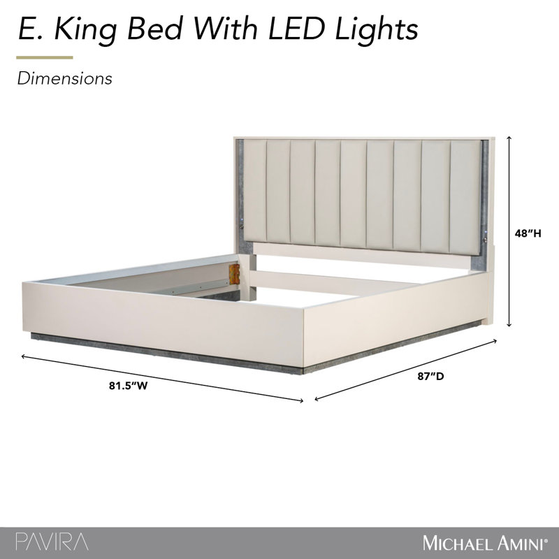 Pavira Bed With LED Lights - Stone, King