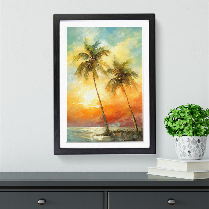 Palm Tree Impressionism - Single Picture Frame Print on Wood, Black Framed, 34cm H x 25cm W x 2" D
