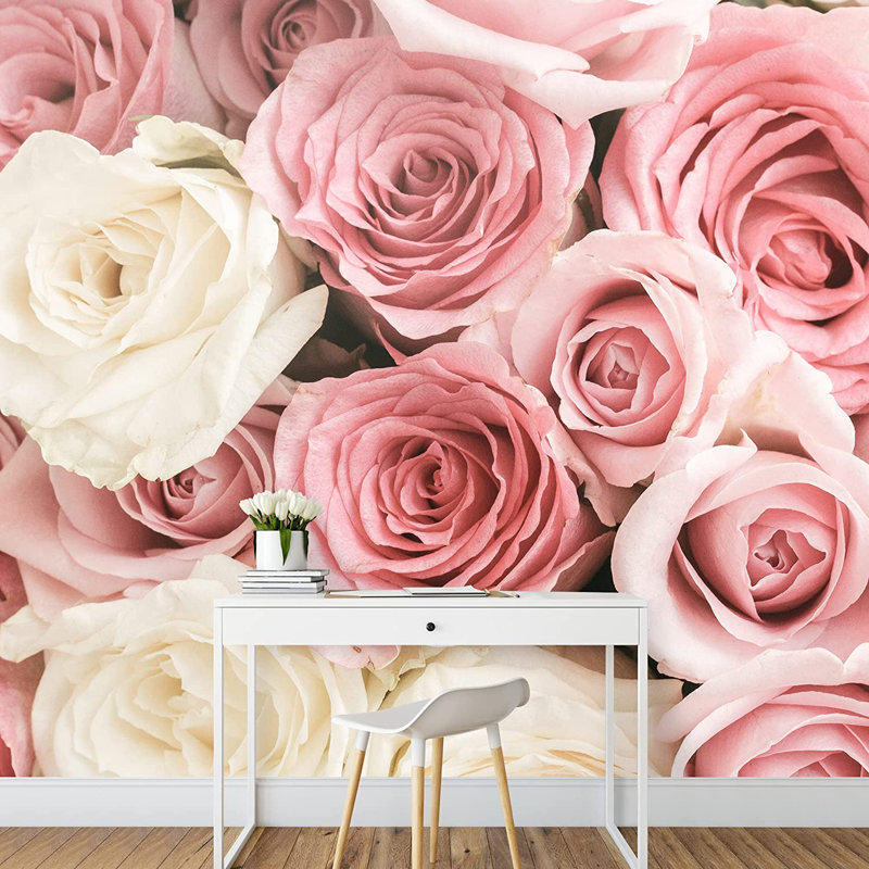 Murale pelez et collez Roses, L 100 po x l 144 po