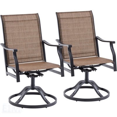 Outdoor Swivel Dining Chairs Set Of 2, 360° Rotation, Textilene Fabric, All-Weather Resistant, Ergonomic Design For Patio And Balcony
