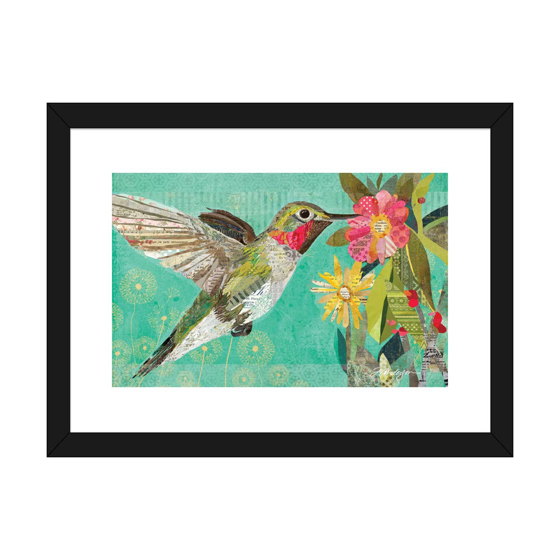 Mom's Hummingbird par Traci Anderson - impression d'art graphique, H 16 po x l 24 po x P 1 po, Papier noir, Blanc