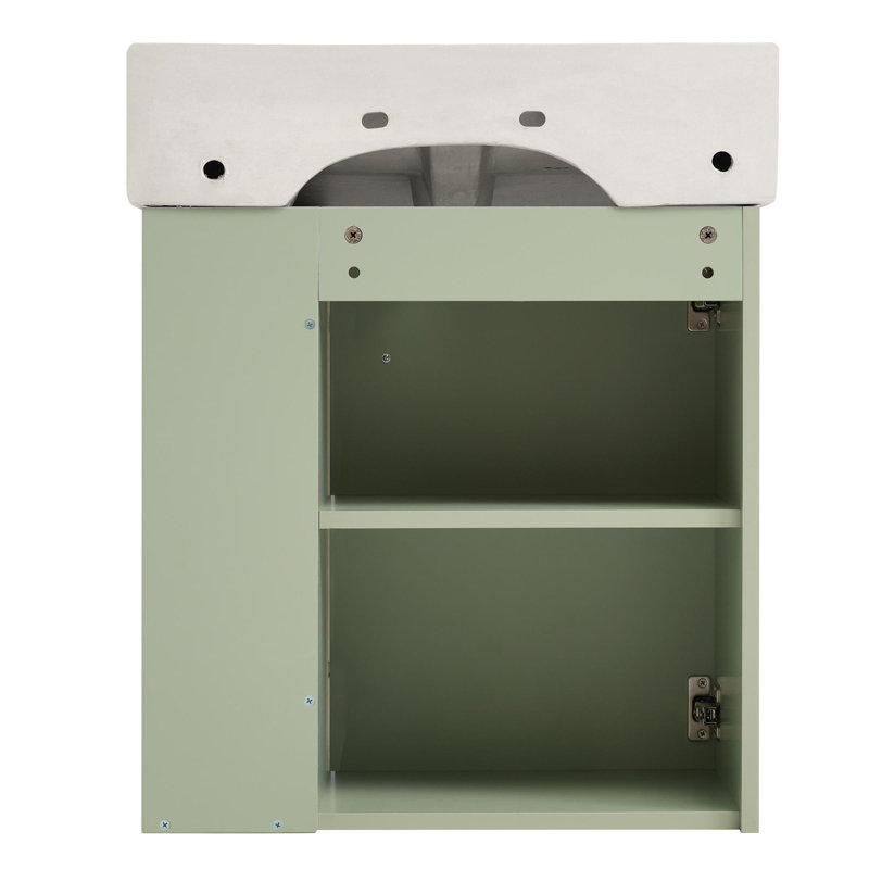 21.6" Floating Bathroom Vanity with Ceramic Basin, Green