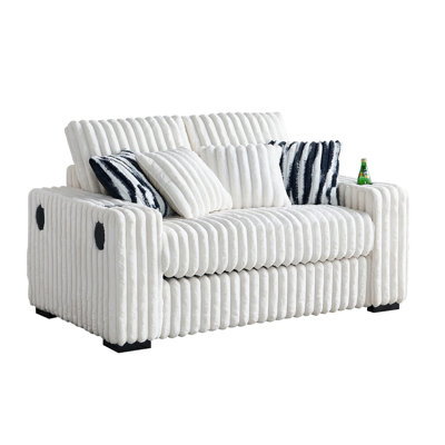 61.42Inch Square Arm Loveseat With Ottoman, 2PCS Back Cushions And 4PCS Toss Pillows, Cup Holder,Bluetooth Speaker,Wireless Charger,USB Ports For Livi