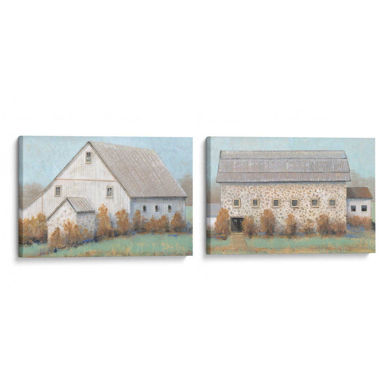 32 "x 48" Farmstead Memories, ensemble de 2 reproductions sur toile dans un cadre doré poli, Toile tendue
