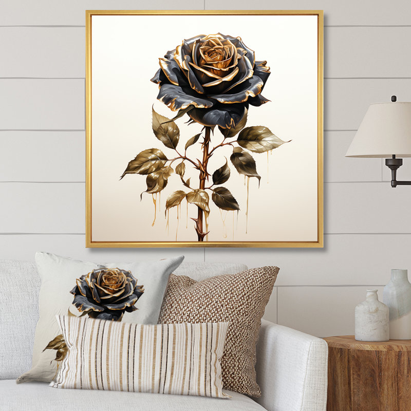 «Vintage Rosegold Elegance I», art mural rose, H 30 po x l 30 po x P 1,5 po, Cadre photo argenté
