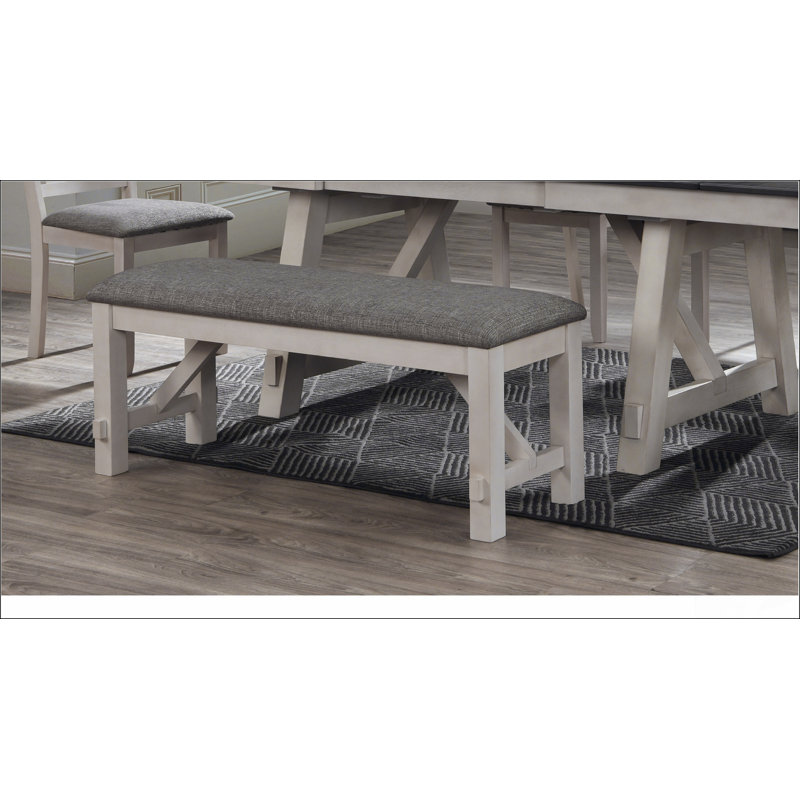 Cottage Style 1pc Upholstered Seat Bench Dining Room Bedroom Wooden Furniture Standard Height, Brown, Gray