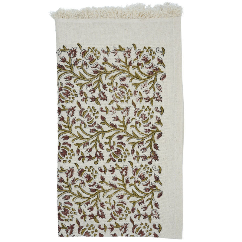 Luxury Floral Hand Block Print Waffle Cotton Hand Towels 17X32 Eco-Friendly, Stylish Home Accessories, Vasant, Brown