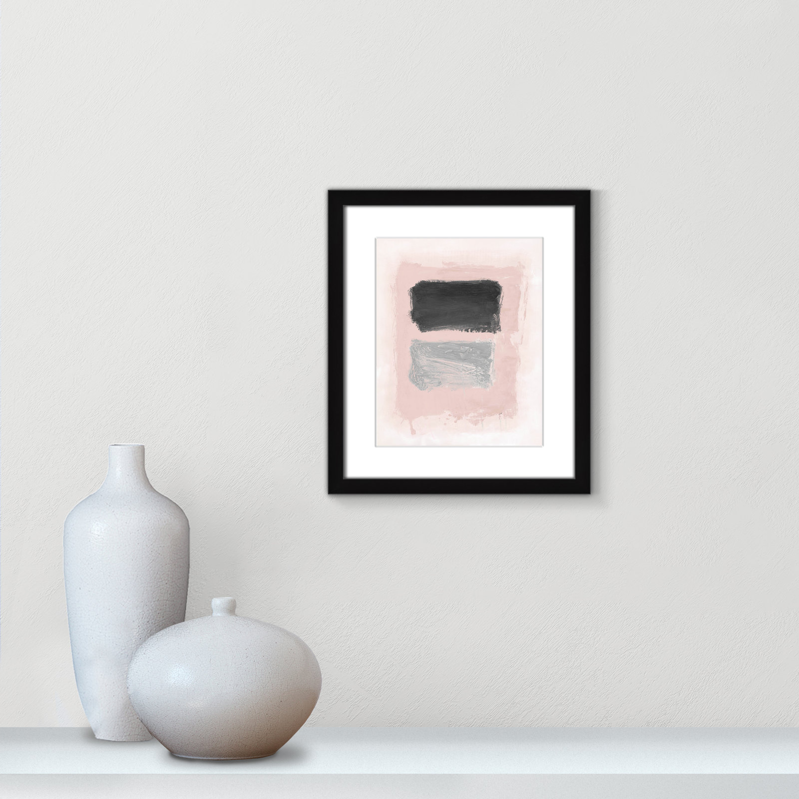 Pink, Black and Silver Shimmer I Print, 15" H x 13" W x 1.25" D, Black Matted Picture Framed