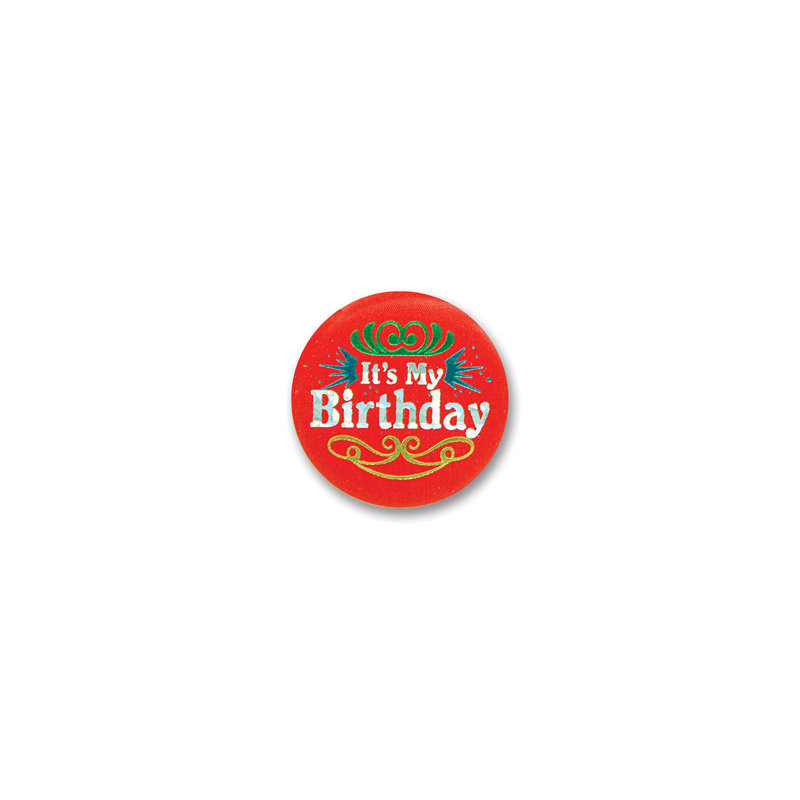 Bouton rouge «It's My Birthday» en satin