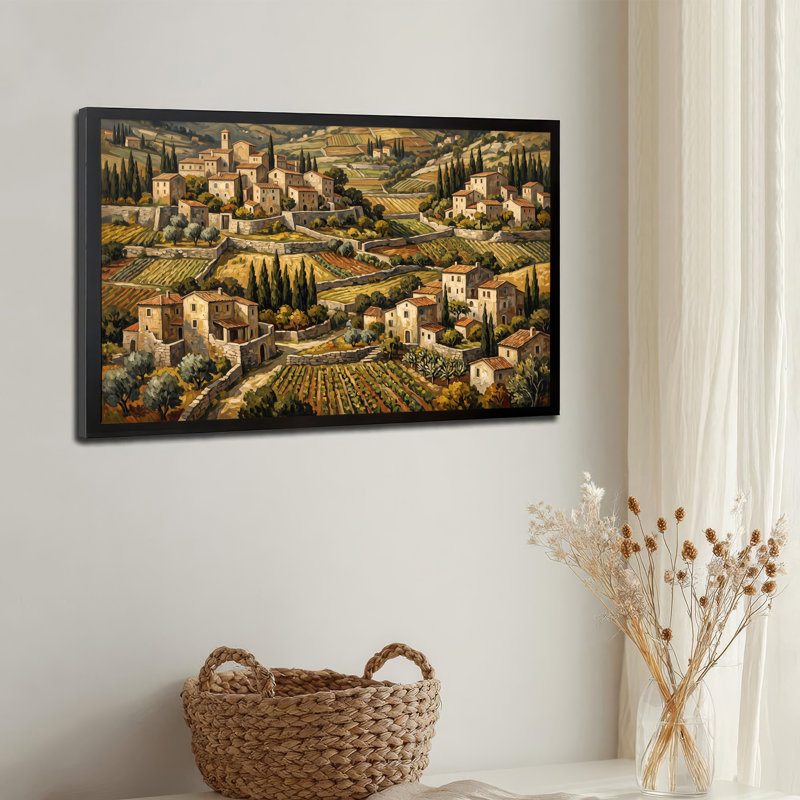 Hillside village avec toits en terre cuite et vignobles sur toile, H 24 po x l 36 po
