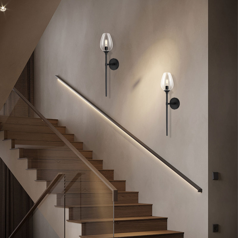 2 - Light Armed Mounted Tulip Glass Wall Sconces (Set Of 2), Matte Black