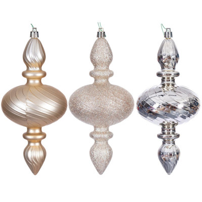 8.2" Swirl Finial Ornament Assortment. One matte, one shiny, and one glitter.