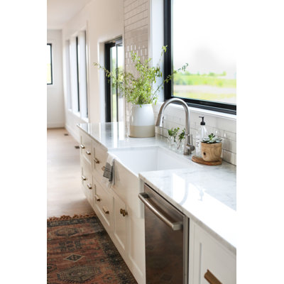 Austen Crisp White Fireclay Single Bowl Farmhouse Apron Front Undermount Kitchen Sink -  Sinkology, SK495-36FC-SS