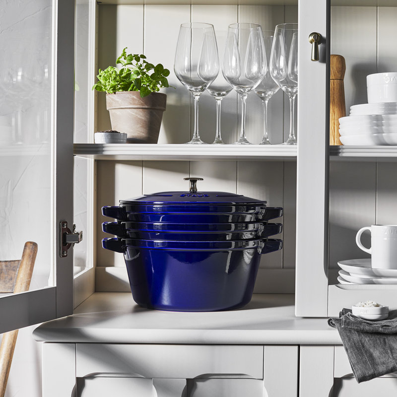 Staub Cast Iron 4-Pc Stackable Set, Dark Blue