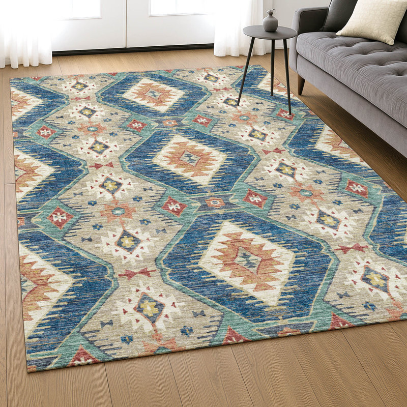 Tapis marocain de qualité supérieure lavable à la machine Mayfield AMF2210, Marine, 5' x 7'6"