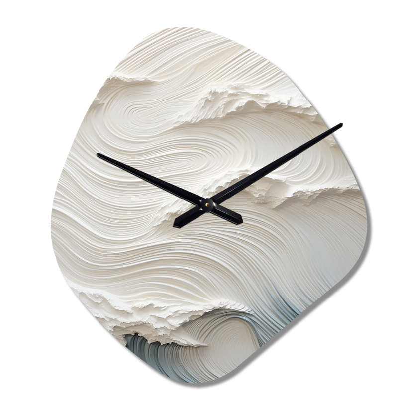 Horloge murale en forme de vague blanche et bleue de style Papercut I - Vagues, Petit