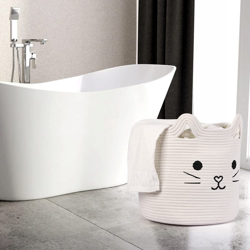 Panier à linge tissé avec poignée - chaton mignon blanc