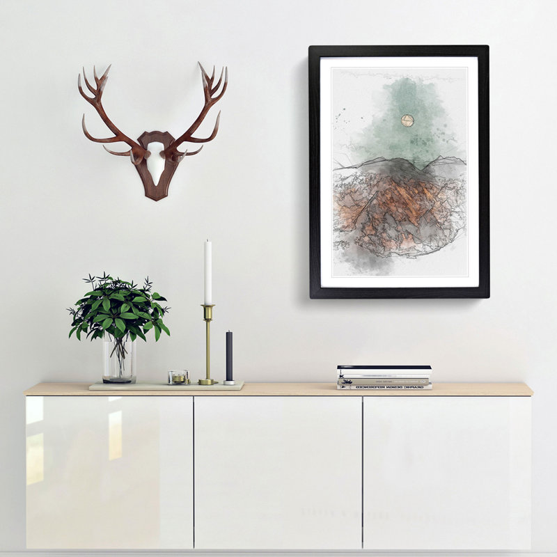 Moon over the Mountains in Italy in Abstract - Picture Frame Graphic Art Print, 48cm H x 36cm W x 2cm D, Black Framed