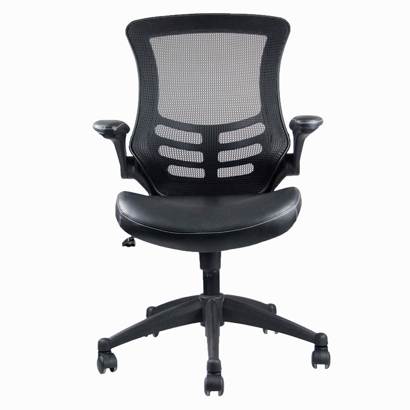 Élégante chaise de bureau en filet à dossier moyen avec accoudoirs réglables, noir