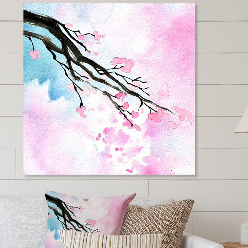 Branche de cerisier en fleurs, H 36 po x l 36 po x P 1,5 po, Toile tendue