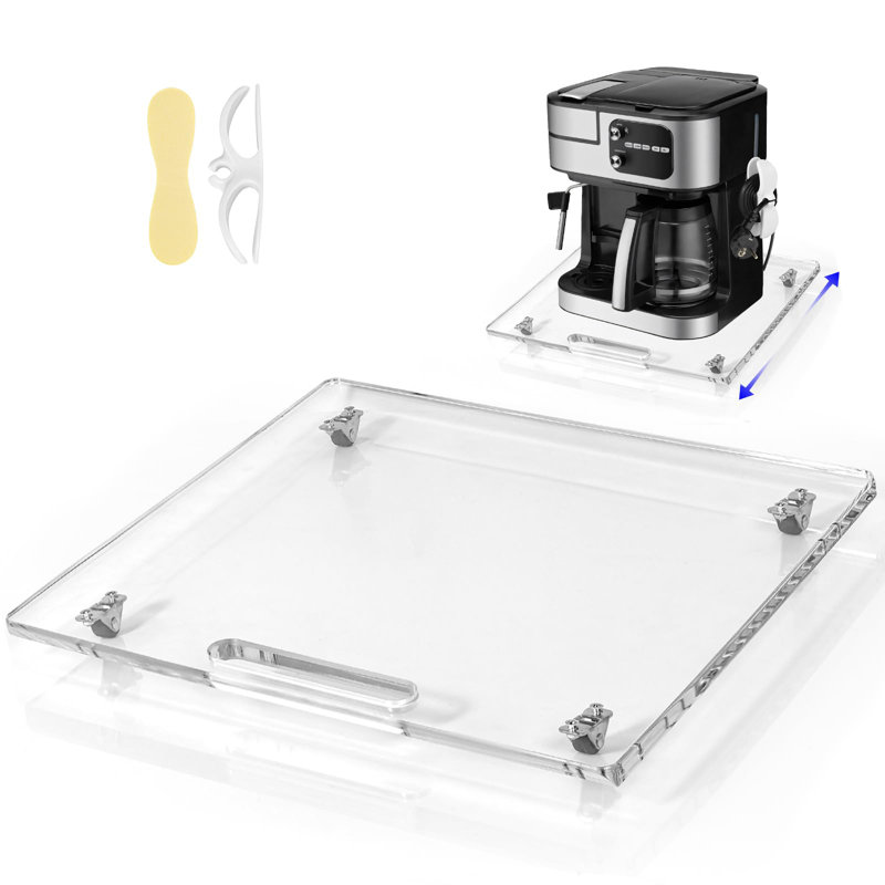 Glissière pour appareil en acrylique avec roues en caoutchouc, plateau coulissant pour appareils de cuisine lourds, accessoires de plateau mobile de comptoir - 13 po x 14 po (transparent)