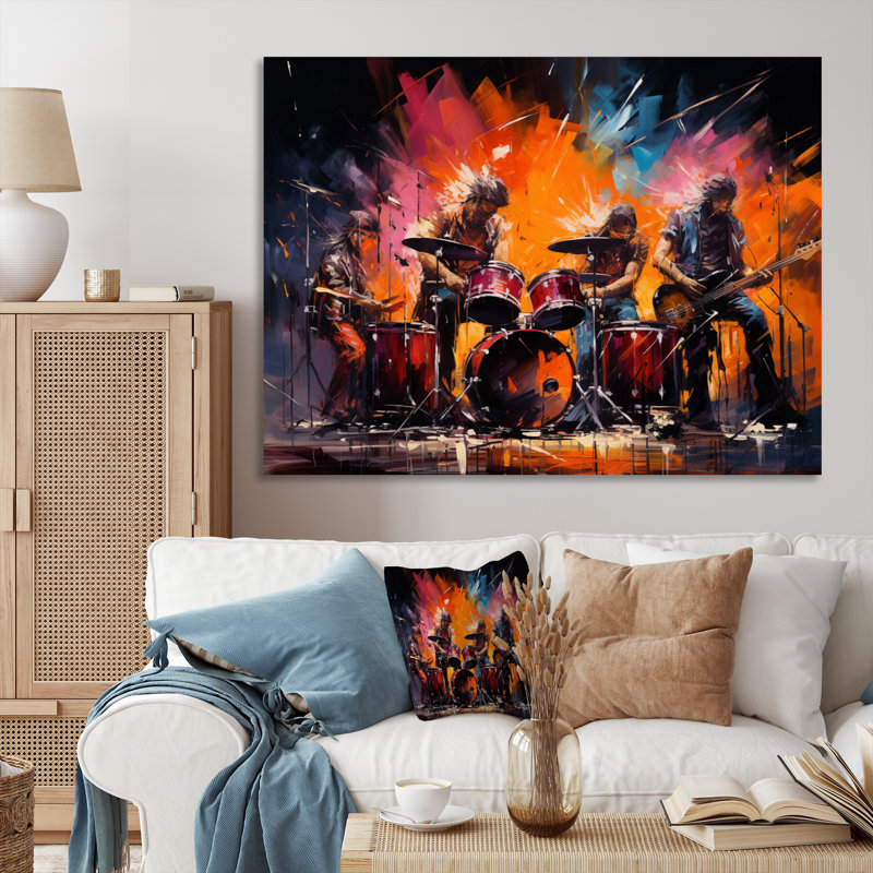 " Rock Band In Action IV ", Wrapped Canvas, 30" H x 40" W x 1.5" D