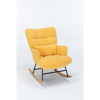 Rocking Chair Nursery, Upholstered Glider Rocker with High Backrest, Reading Chair Modern Rocking Accent Chairs Glider Recliner for Living Room, Nursery, Bedroom