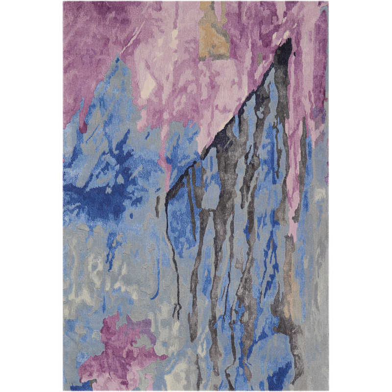Tapis gris abstrait moderne fait à la main Versailles, Rectangle 3 pi 9 po x 5 pi 9 po