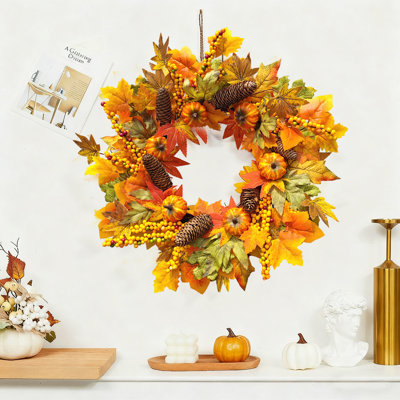 Couronne d'automne pour porte d'entrée 20 po Couronne de citrouille d'automne