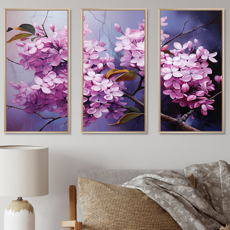 Lilas beauté dévoilée II - Lilas, ensemble d'art sur toile, Cadre naturel flottant, H 32 po x l 48 po x P 1 po