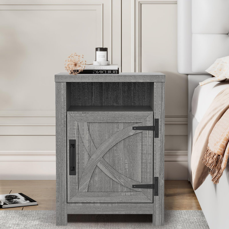 40cm W Solid Wood Bedside Table, Grey