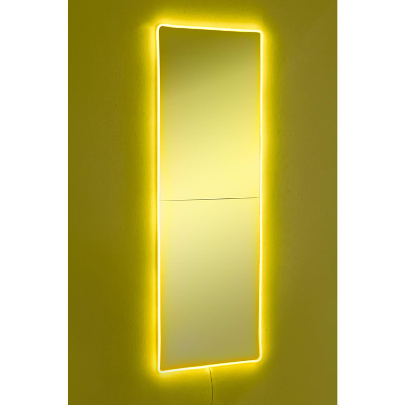 Modern LED Lighted Mirror (2 Pieces) with Shutterproof Unbreakable Design, Yellow Acrylic, 15.7 x 47.2 Inches | 5 mm Thickness, MDF Backing, 12V Neon Stripes, Perfect for Stylish Bathrooms & Vanity Spaces