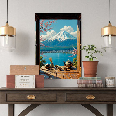 Canvas Wall Art Japan Window Art Print, Mount Fuji Wall Decor-2 Vintage Poster Print Home Decor